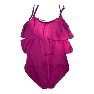 𝅺rise Marie Reid flutter top one piece swim suit fuchsia. Size 10.